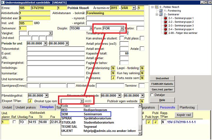 Undervisningens lengde og ukemønster Timetall I underbildet Timeplan legges timeplansforekomstene for aktiviteten.