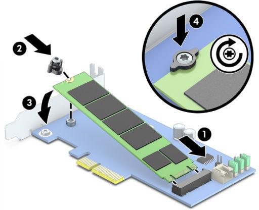 Modul uten M.2-kontakter Installer modulen inn i et PCIe-bærekort, og installer deretter bærekortet i x4-utvidelssporet.