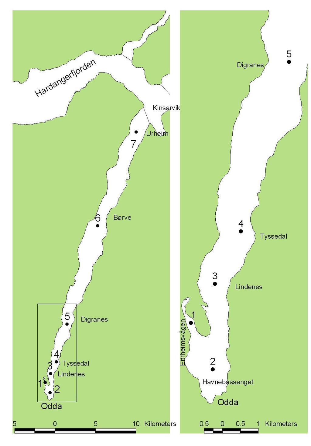 3. Innledning 3.1 Topografi Sørfjorden er ca. 38 km lang, rett og relativt smal (Figur 1).