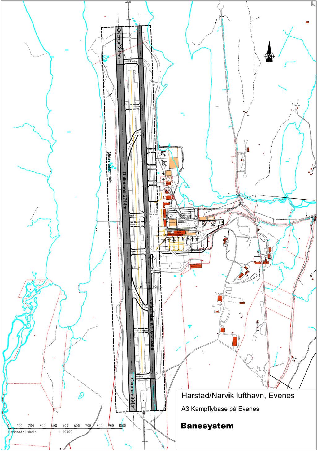 Figur 8 - Nytt banesystem på Evenes som kampflybase I dette scenarioet er Forsvarets rullebanealternativ 1C lagt til grunn.