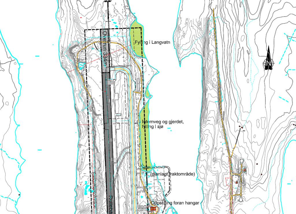 Figur 12 Nødvendige fyllinger i Langvatn Det planlagte fraktområdet