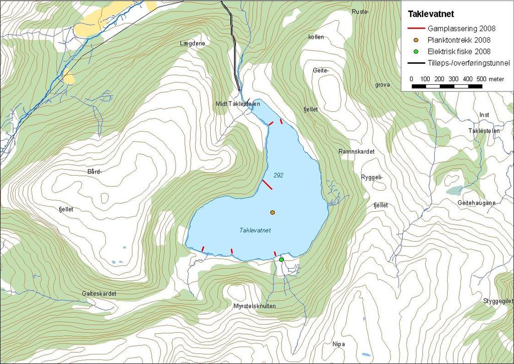 ..5 Taklevatnet Taklevatnet (innsjønummer 93) ligg i Takleelva i Høyanger kommune (figur ). Magasinet er,58 km² stort, høgaste regulerte vasstand er 9, moh. og reguleringshøgda er 5,8 meter.