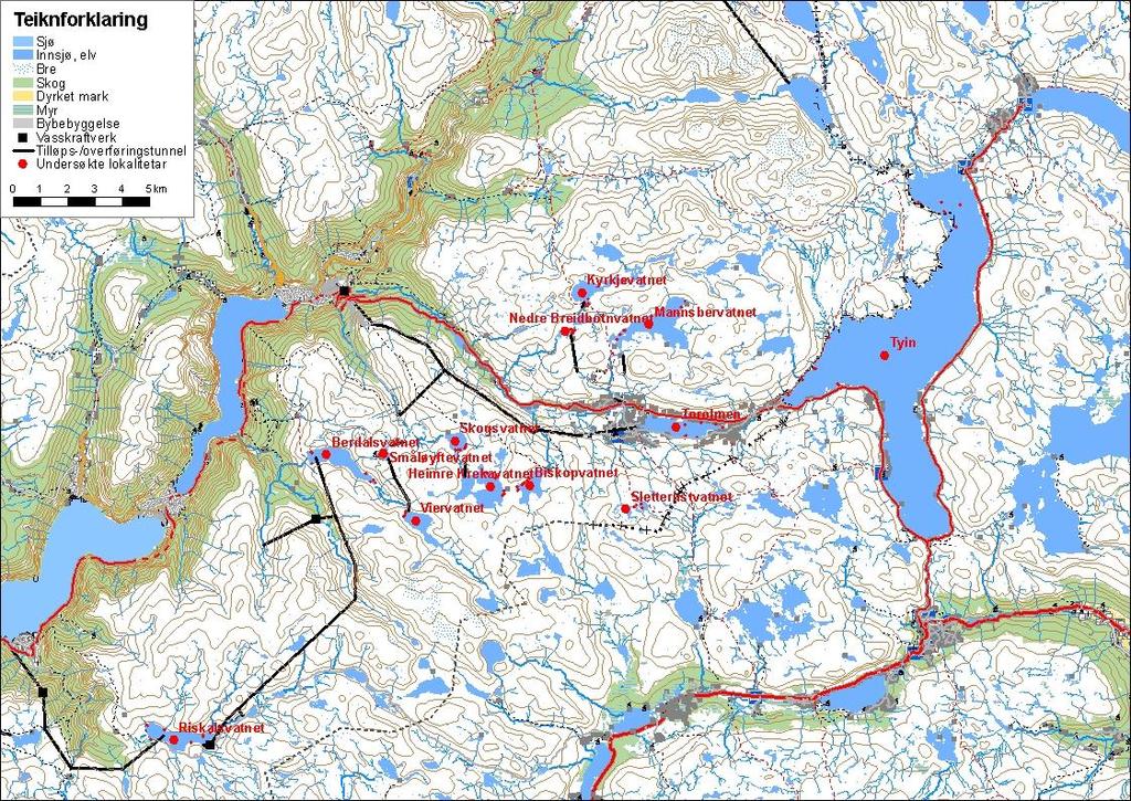 . Hydro Energi Ved prøvefisket i 7 vart det undersøkt elleve vatn i Årdal (figur 3).