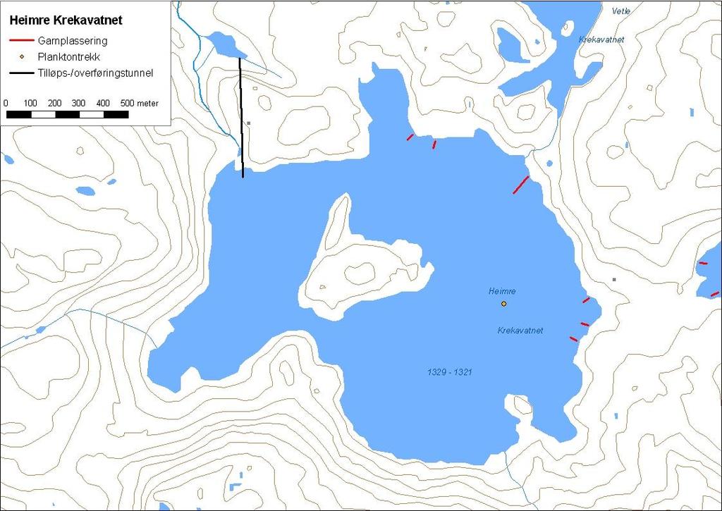 .. Heimre Krekavatnet Heimre Krekavatnet (innsjønummer 576) ligg i Raudsdøla i Årdalsvassdraget i Årdal kommune (figur 3). Vatnet er,56 km² stort, høgaste regulerte vasstand er 3 moh.