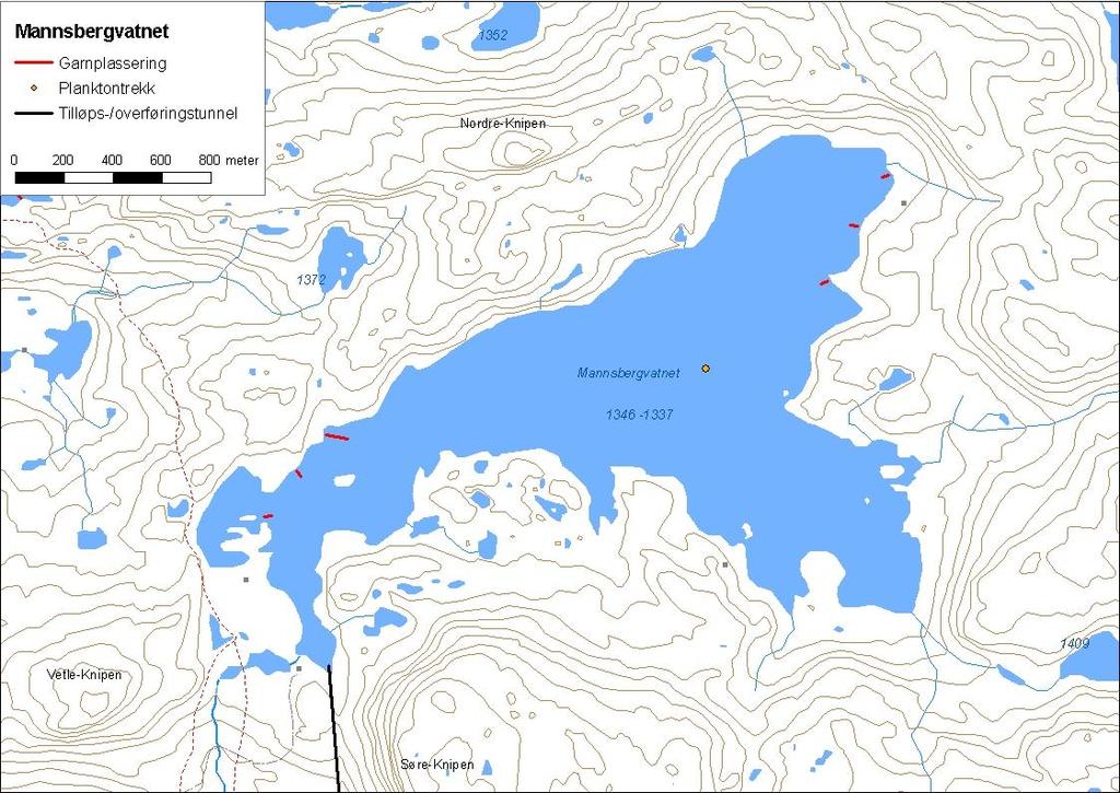 .. Mannsbergvatnet Mannsbergvatnet (innsjønummer 578) ligg i Årdalsvassdraget i Årdal kommune (figur 3). Magasinet er,38 km² stort, høgaste regulerte vasstand er 3 moh.