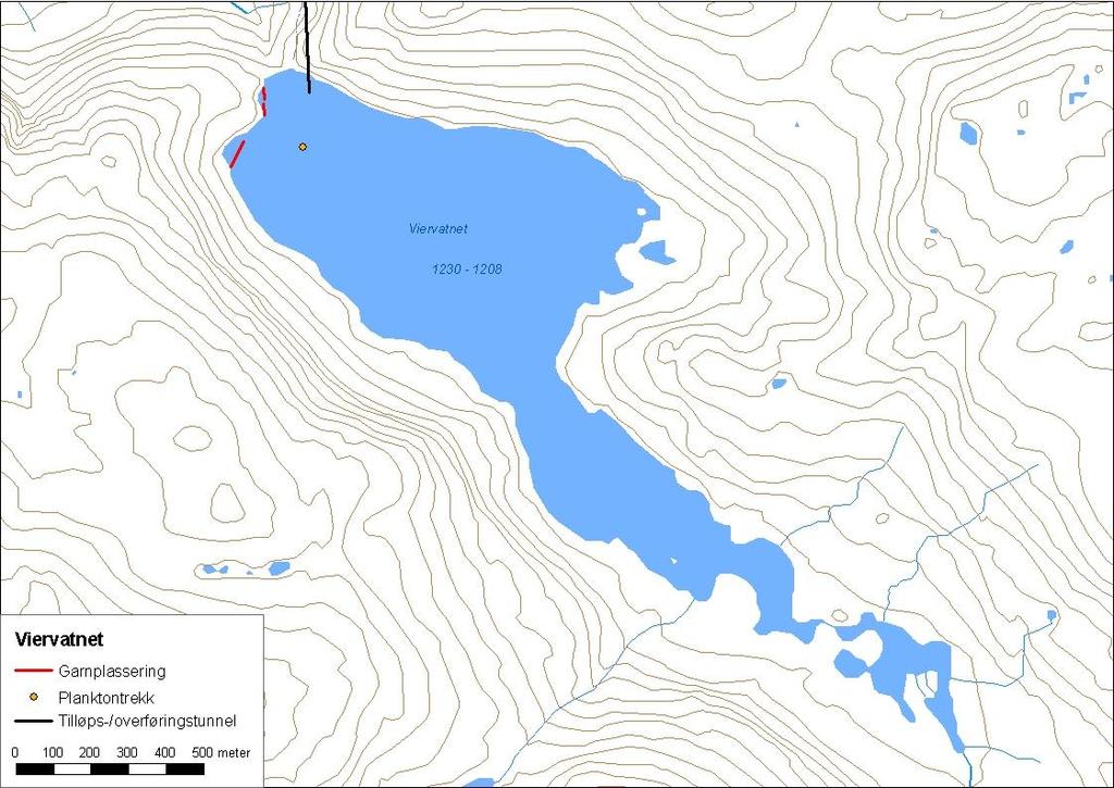 .. Viervatnet Viervatnet (innsjønummer 577) ligg i Berdalselvi i Årdalsvassdraget i Årdal kommune (figur 3). Vatnet er,77 km² stort, høgaste regulerte vasstand er 8 moh. og reguleringshøgda er meter.