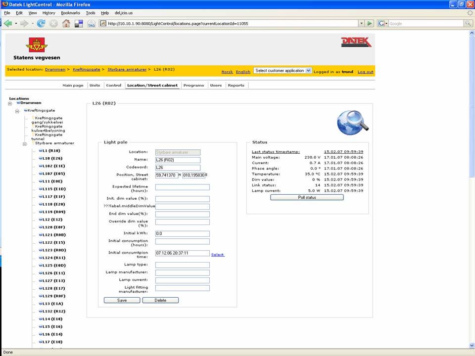 Editing individual poles Location data registered via mobile