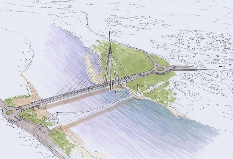 Detaljregulering for E6 Tana bru Illustrasjonen viser dagens bru og ny bru. Tegnet av Torild Heimdal, Statens vegvesen. 8.3 Kulturmiljø Dette temaet blir lite berørt av planarbeidet.