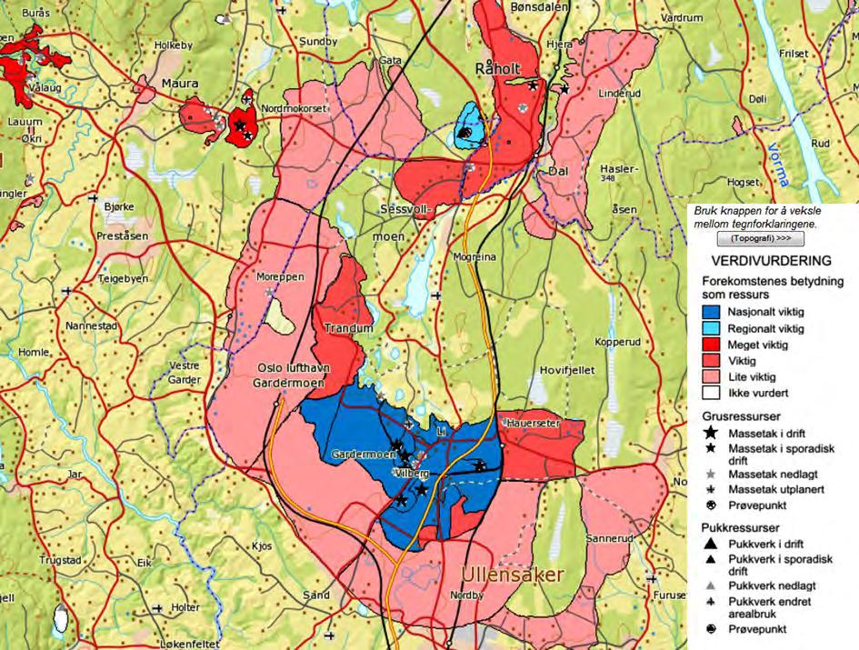 Figur 6.19 Verdivurdering av grusressursene i Hauersetertrinnet. Kilde: http://www.ngu.no/kart/arealisngu/ Lest 18.05.2011 Alternativ Vest Ifølge NGU utgjør grusressursene i Moreppen ca. 1,5 mill.