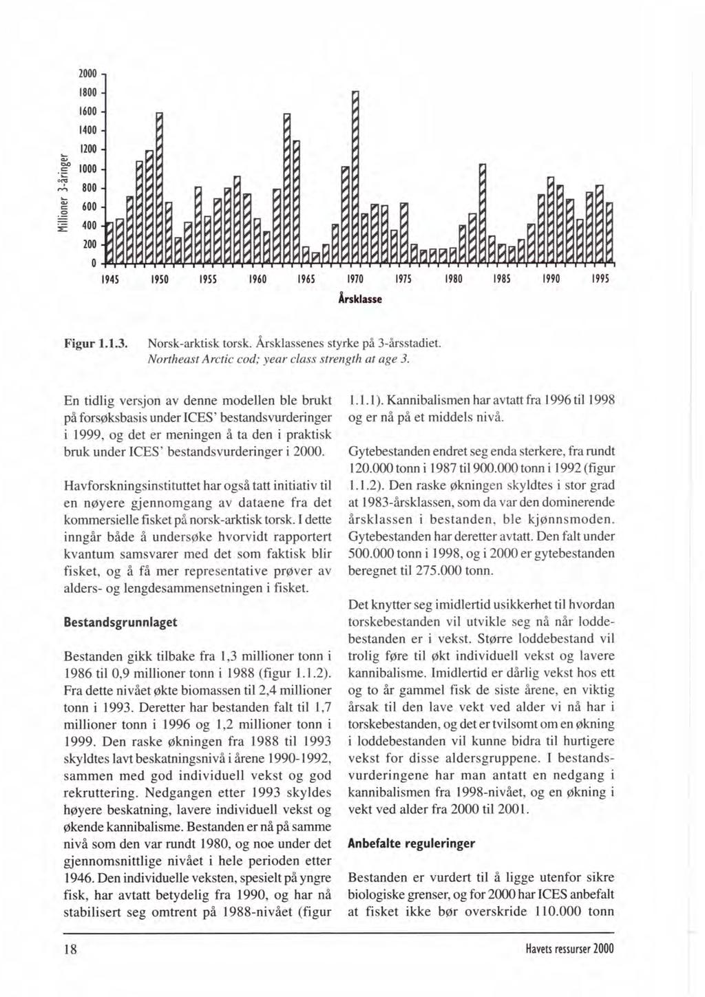 Figur 1.13. Norsk-arktisk torsk. Årsklassenes styrke på 3-årsstadiet. Northeast Arctic cod; year class strength at age 3.