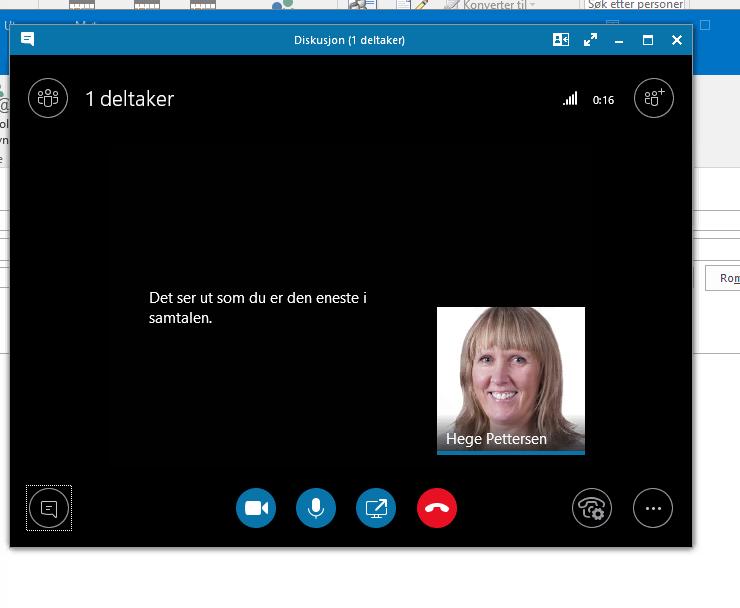 Deretter vil samtalen kobles opp og du er med i møtet. Vinduet vil se ut som illustrert over.