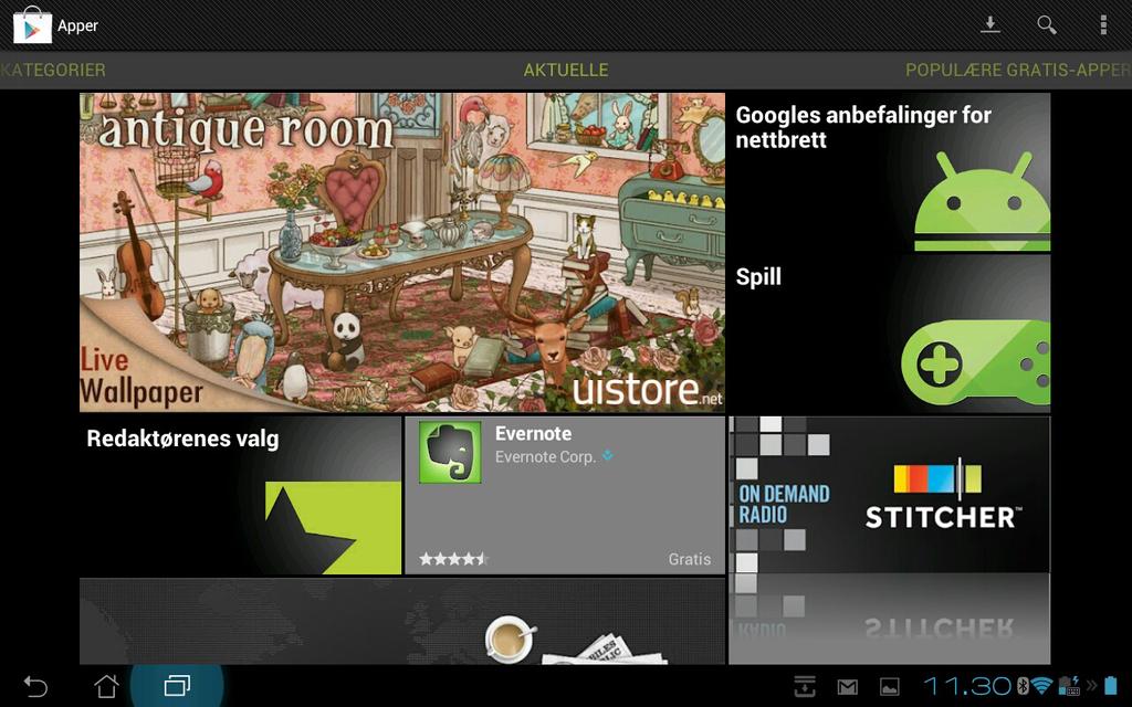 5. Du kan nå laste ned og installere applikasjoner fra Play Store. Enkelte apper er gratis og enkelte kan du måtte betale for via et kredittkort.