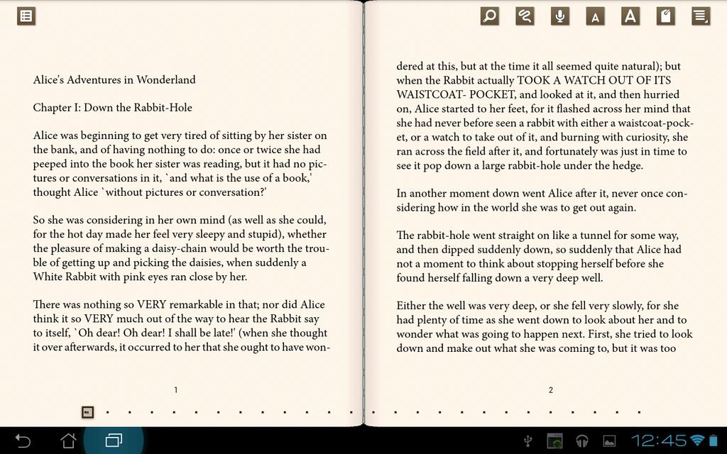 Lese ebøker 1. Velg og trykk på ønsket ebok i bokhyllen. 2. Trykk på skjermen for å se verktøylinjen øverst.