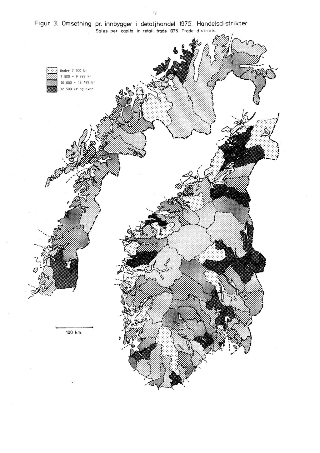 Figur. Omsetning pr. innbygger i detaljhandel. Handelsdistrikter Sates per capita in retail trade.