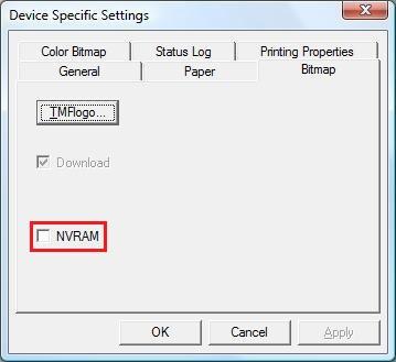 Informasjon om programutvikling OPOS-innstilling Bruk OPOS SetupPOS, velg kategorien Bitmap på skjermbildet Device Specific Settings, og fjern haken i avmerkingsboksen NVRAM.
