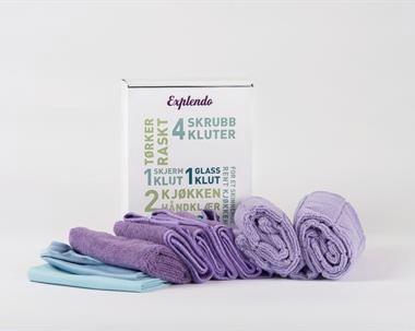 Salgsguide - Produkter, prisliste, målgruppe Rengjøringspakke (microfiber 8 pack) Rengjøringspakken inneholder 2 kjøkkenhåndklær, 4 skrubbekluter, 1 glassklut og 1