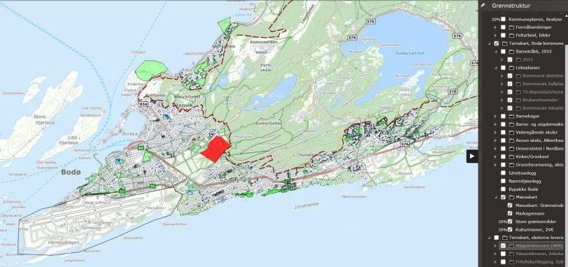 I kommunens kartløsning er det opprettet et kartlag, Grønnstruktur, hvor en har samlet alle relevante arealanalyser, feltregistreringer/tilgjengelig informasjon/kartlegginger.