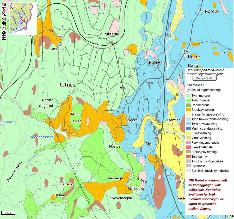 Kommunedelplan Rv. 4 Kjul-Åneby Tekniske notater 2.2.4 Løsmasser I følge kvartærgeologisk kart (NGU) er det mange ulike typer løsmasser i planområdet.