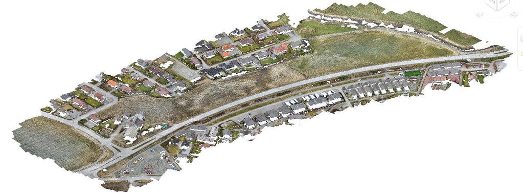 Casestudiet Både den fulle og den simplifiserte modellen importeres i Revit i form av en punktsky. Figur 5.22 viser at alle de fargekodede punktene gir oversikt over detaljer i hele området.