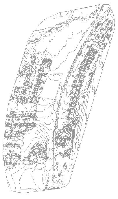 Casestudiet Figur 5.26 Sammenligning av den digitale terrengmodellen i Revit og kartgrunnlaget fra manuell landmåling (Gjengitt med tillatelse fra Prosjektil, 2017).