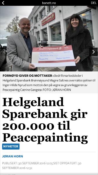 000 fra Helgeland sparebank og ble overrukket 257.500,- fra Nordland Fylkeskommune. Oppslag på banett.no til venstre.