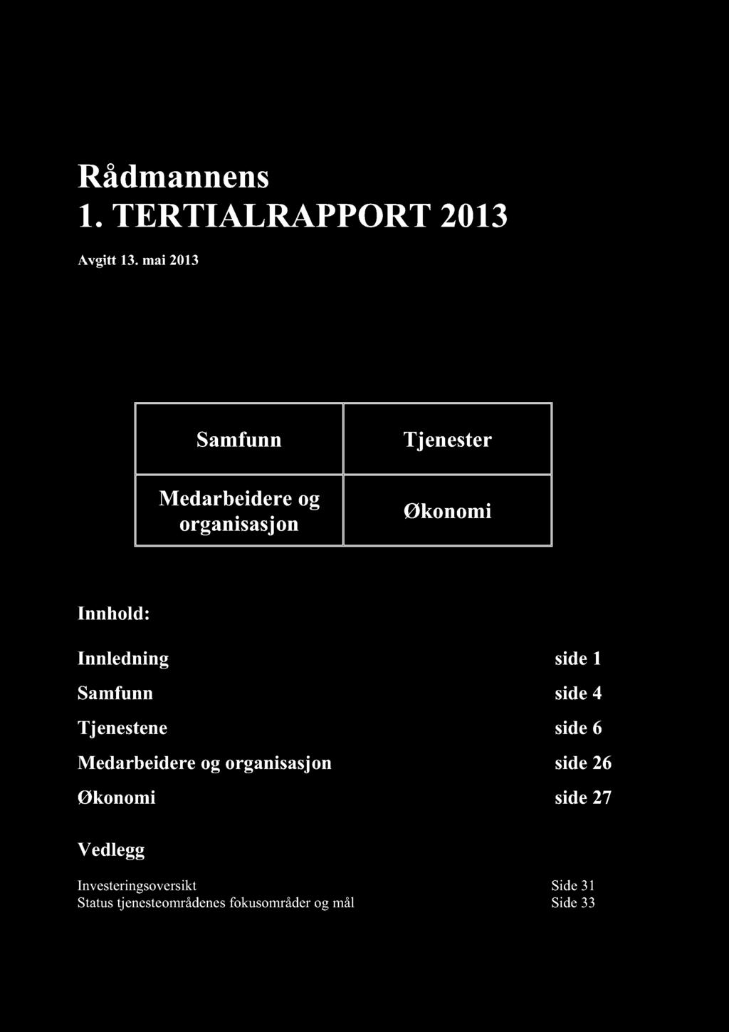 Rådmannens 1. TERTIALRAPPORT 2013 Avgitt 13.