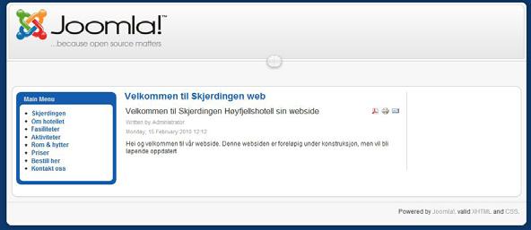 Prototype: Dette var to av de malene vi forsøkte oss på Prototype: Denne malen valgte vi å videreutvikle, og den er utgangspunktet for nettsiden vår strukturere og presentere nettsider (Joomla!