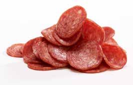 Pepperoni 48 mm EPD 4201901 Ingredienser: Til 100 g ferdig vare er det brukt 137,6 g svinekjøtt spekk, salt, sukker, farge (karminer) hvitløk, konserveringsmiddel (natriumnitritt) startkultur.