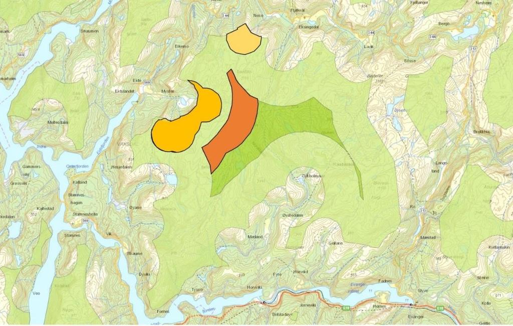 Kilde: NVE Atlas Figur 3 Visualisering av bortfall av inngrepsfri natur samlet for de fire