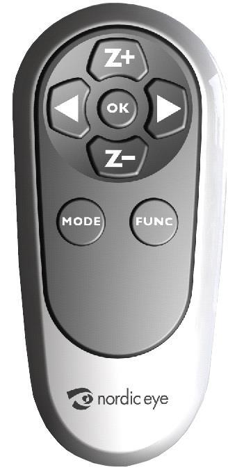 Håndkontroll Z+ og Z- Valg av forstørring. Pil høyre eller venstre Øker eller minsker lysstyrken på skjermen OK Lagring av forstørrelse. Med denne knappen kan du lagre ønsket forstørring.