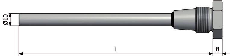 W-GN-Snap Beskyttelseslomme uten hals, snap-on Diameter - D BESTILLINGSKODE 10,0 10,0 mm Standard. For 6,0 mm snap-on føler Andre på foresørsel Innstikkslengde - L 100 100 mm.