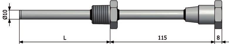 BESTILLINGSKODE W-GC-Snap Beskyttelseslomme med hals, snap-on Diameter - D 10,0 10,0 mm Standard. For 6,0 mm snap-on føler Andre på foresørsel Innstikkslengde - L 100 100 mm.