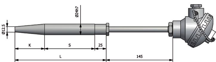 BESTILLINGSKODE W Beskyttelseslomme form D for innsveising Lomme type K S L Lengde måleinnsats, 6 mm dia.