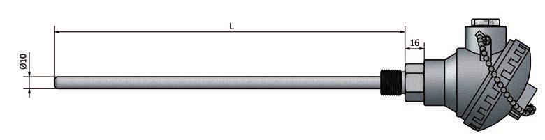 BESTILLINGSKODE W-GN Beskyttelseslomme med koblingshode Diameter - D 10 10 mm For 6,0 mm normert måleinnsats Andre på forespørsel Lengde - L1 L1 Spesifiseres (mm) For måleinnsats L1+45mm Innfesting