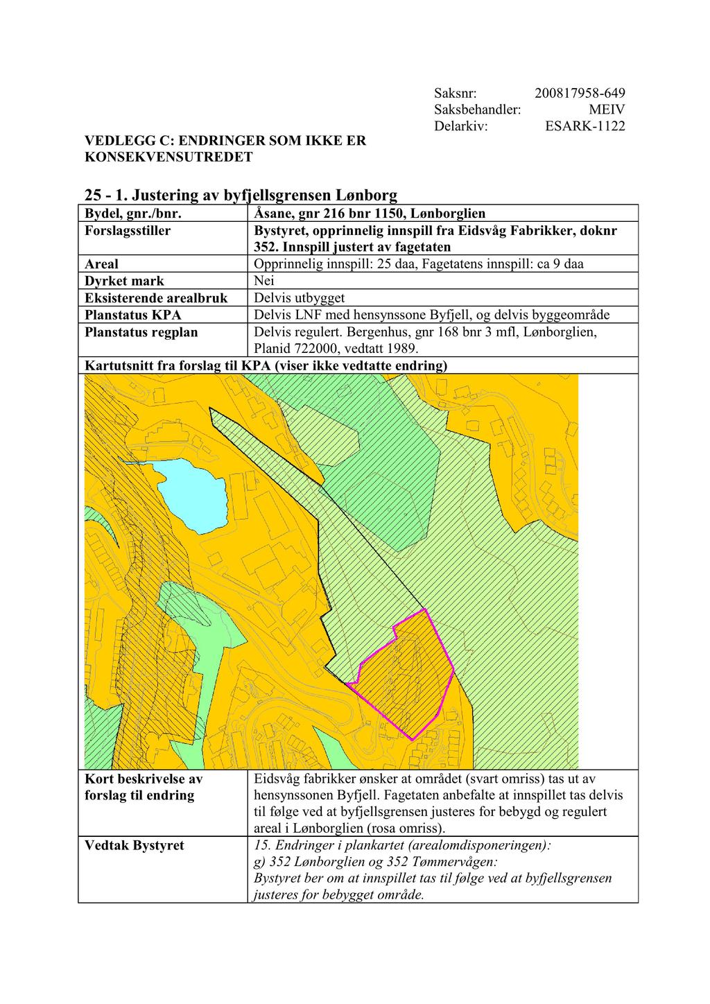 Saksnr: 200817958-649 Saksbehandler: MEIV Delarkiv: ESARK-1122 VEDLEGG C: ENDRINGER SOM IKKE ER KONSEKVENSUTRED ET 25-1.