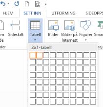 Radhøgde 5,4 cm Rader Lage visittkort - punktvis framgangsmåte (teskei-metoden) 1. Start med å opne Word, og deretter skal du sette inn ein tabell 2.