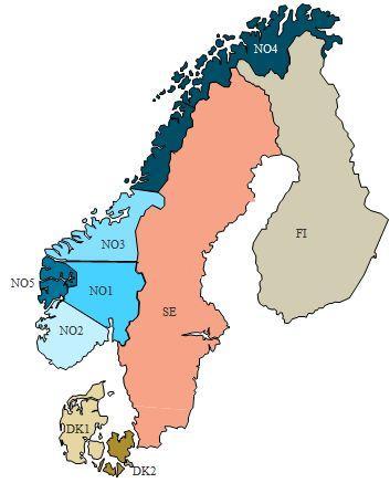 2. Flaskehalshåndtering 2.1 Elspotområder Den nordiske områdeinndelingen har ligget fast siden 15. mars 21. Ingen endringer i 2 tertial. Figur 4 Elspotområder i Norden i 2. tertial 2.