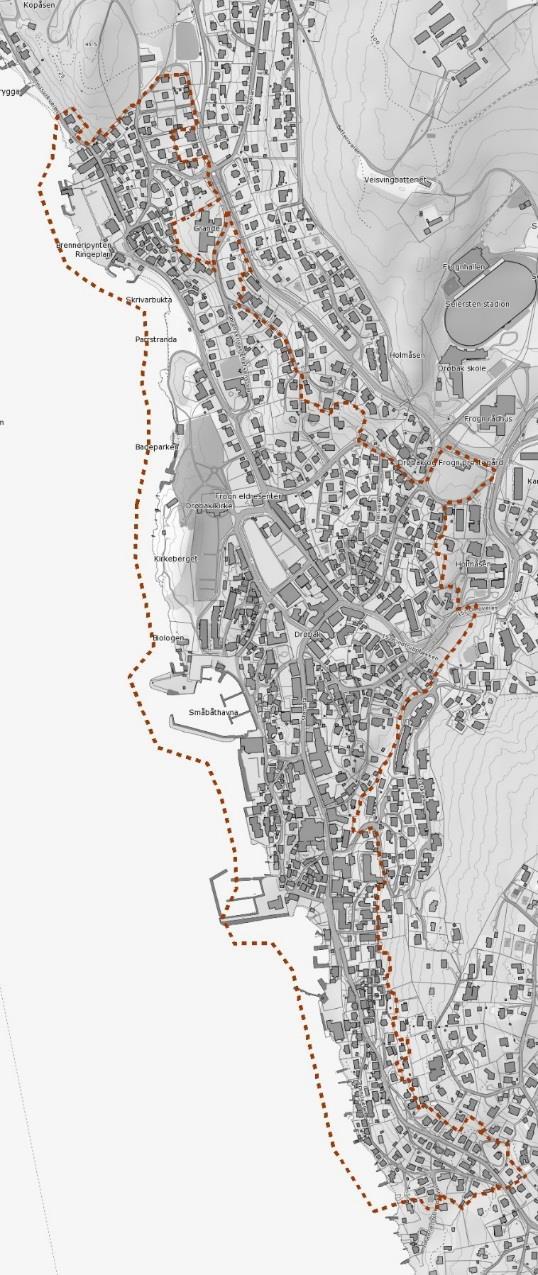 Om analyseobjektet Beskrivelse av analyseområdet Planområdet dekker hele sentrale Drøbak inklusive strandsonen.