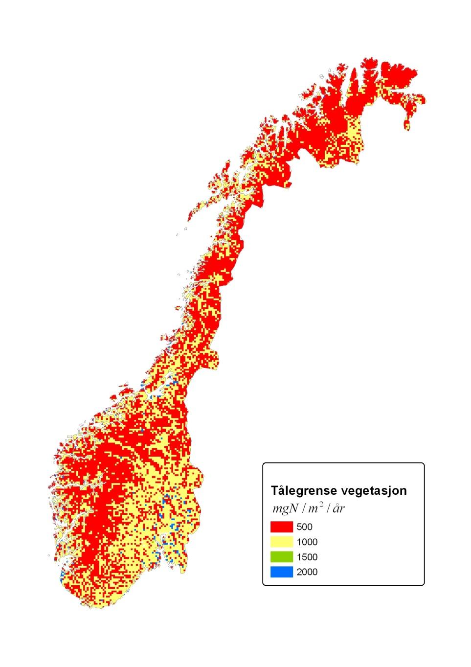 Kart over N-tålegrense for vegetasjon i Norge basert på