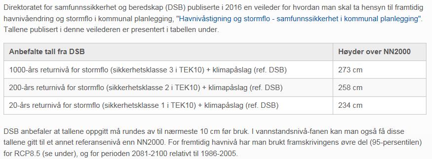 Naturfare rapport nr. 50904-GEOL-01 I tabell 5 er det vist hvordan dette håndteres i TEK10. Tabell 5: Fremtidig havnivåstigning og stornflo. Utklipp fra http://www.kartverket.