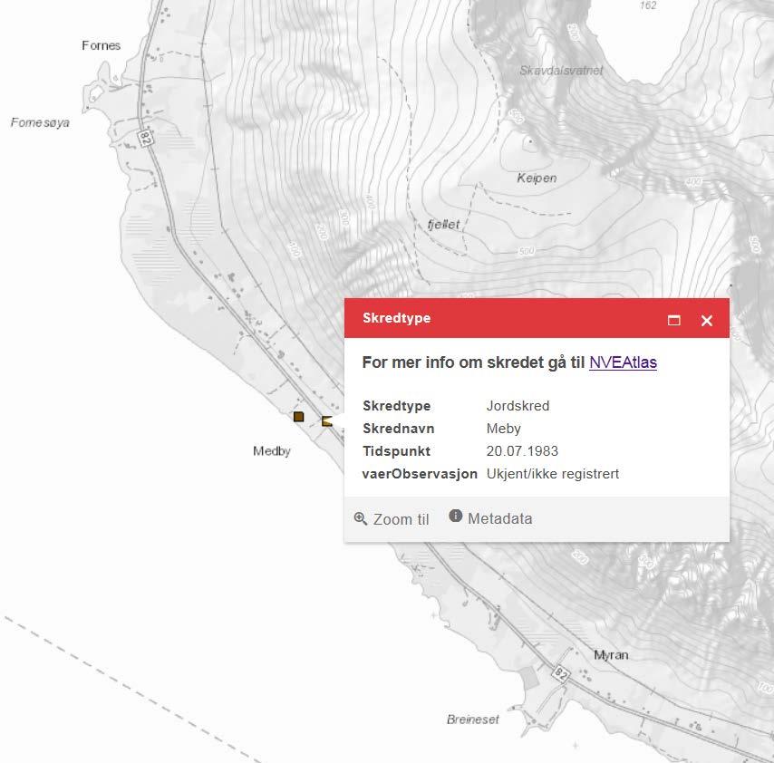 Figur 4: Skred-registreringer fra NVE. 1 jordskred mellom Forfjorden og Risøyhamn. Fra NVE Skredhendelser [9]. FIGURER 50904-GEOL-01 Fv.