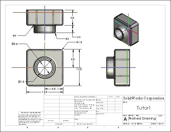 Leksjon 7: Grunnleggende om SolidWorks edrawings Trådkorsets farge indikerer følgende: Farge Rød Blå Grønn Akse X-akse (loddrett YZ-plan) Y-akse (vinkelrett XZ-plan) Z-akse (vinkelrett XZ-plan) 1