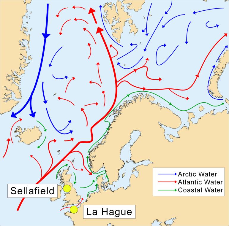 Transportveier og -tider for radioaktiv forurensning Komsomolets Tsjernobyl -nedfall K-159 Location Transport time (Y) Data source North Channel (UK) 1 Kershaw and Baxter (1995) North Sea 3 Dahlgaard