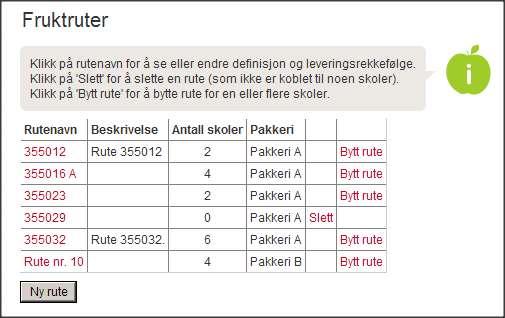 Kobling mellom fruktruter og pakkerier (1) Hvis leverandøren har definert pakkerier vil det i startbildet under fruktruter være en ekstra