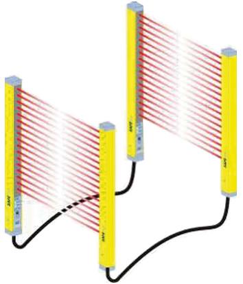 4-beam parallel muting "T" med eksterne fotoceller, transportering av gods i begge retninger.