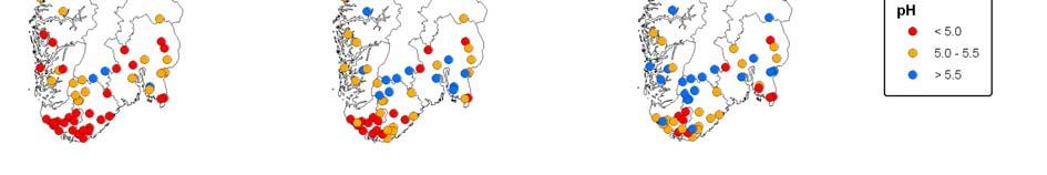 Overvåking av langtransporterte forurensninger 28. Sammendragsrapport (TA-2527/29) Figur 14. ph i overvåkingsinnsjøene i 1986, 1997 og 28.