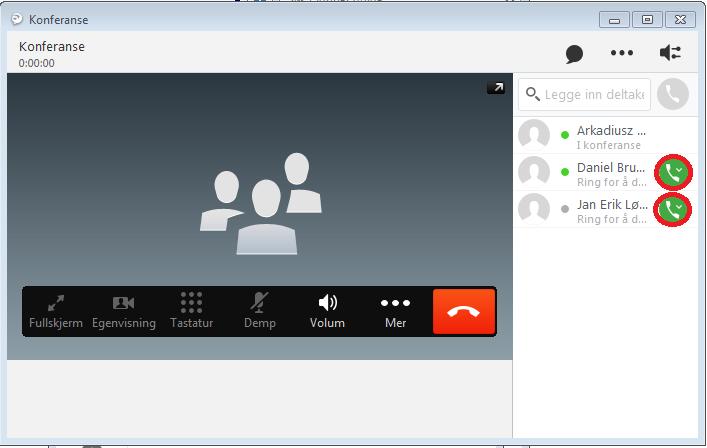 Det skal komme opp konferanse vinduet hvorfra må du ringe alle personer som skal være med i