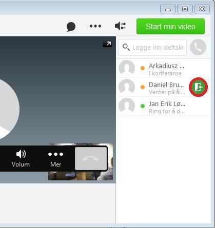 Når personen som ble oppringt tok opp telefonen skal det komme opp grønn knapp med inngangsdør ved siden av brukernavnet.