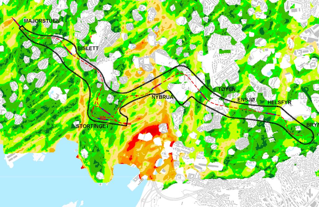 1.2.2 Dagens situasjon Planområdet for traséen er i det følgende delt inn i mindre områder, og for hvert delområde beskrives forholdene både over og under bakken.