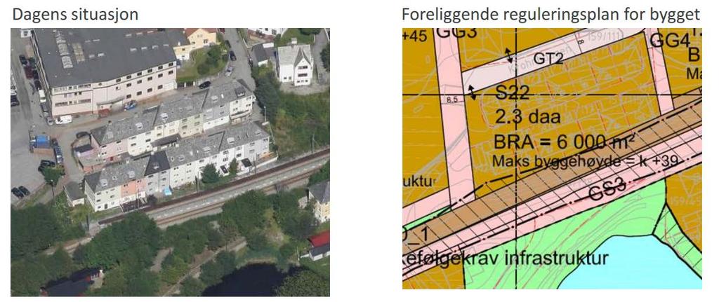 Bro Inndalsveien Bybanetrasé ligger på sydsiden av søylerekke under brokar. Tilgjengelig bredde mellom søylerekke og brokar er rundt 5m.